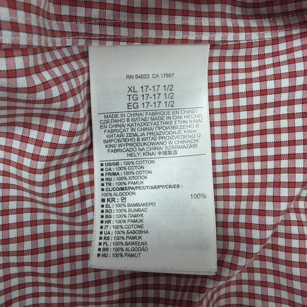 Banana Republic Men Red Gingham Button Down Shirt Non-Iron Slim Fit XL Long Slve